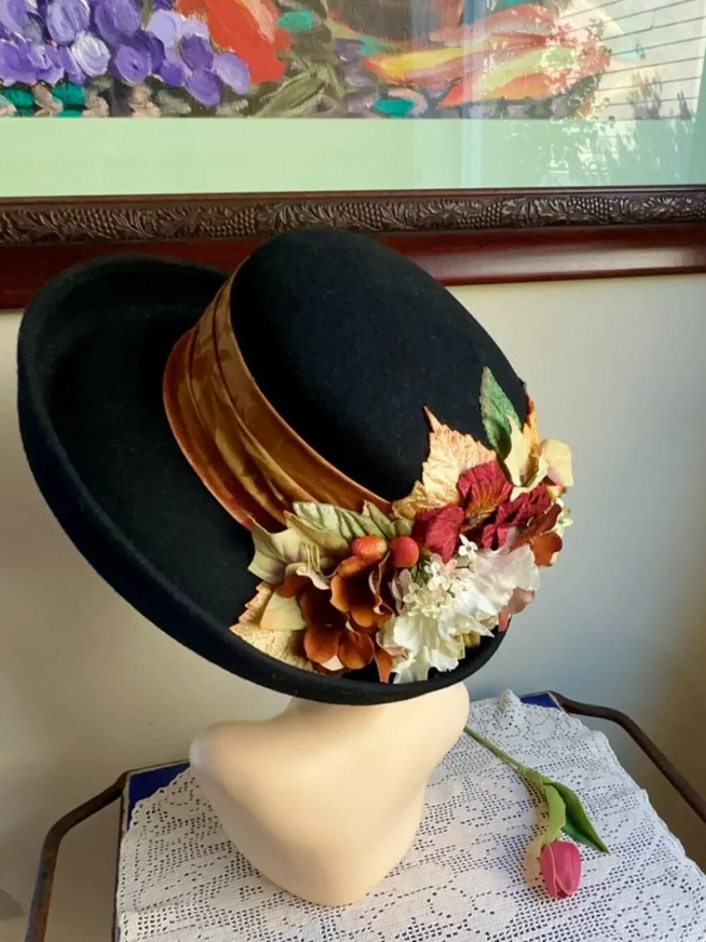 The Ultimate Fall Hat - Vintage Victorian Style Picture Hat in Autumn Colors